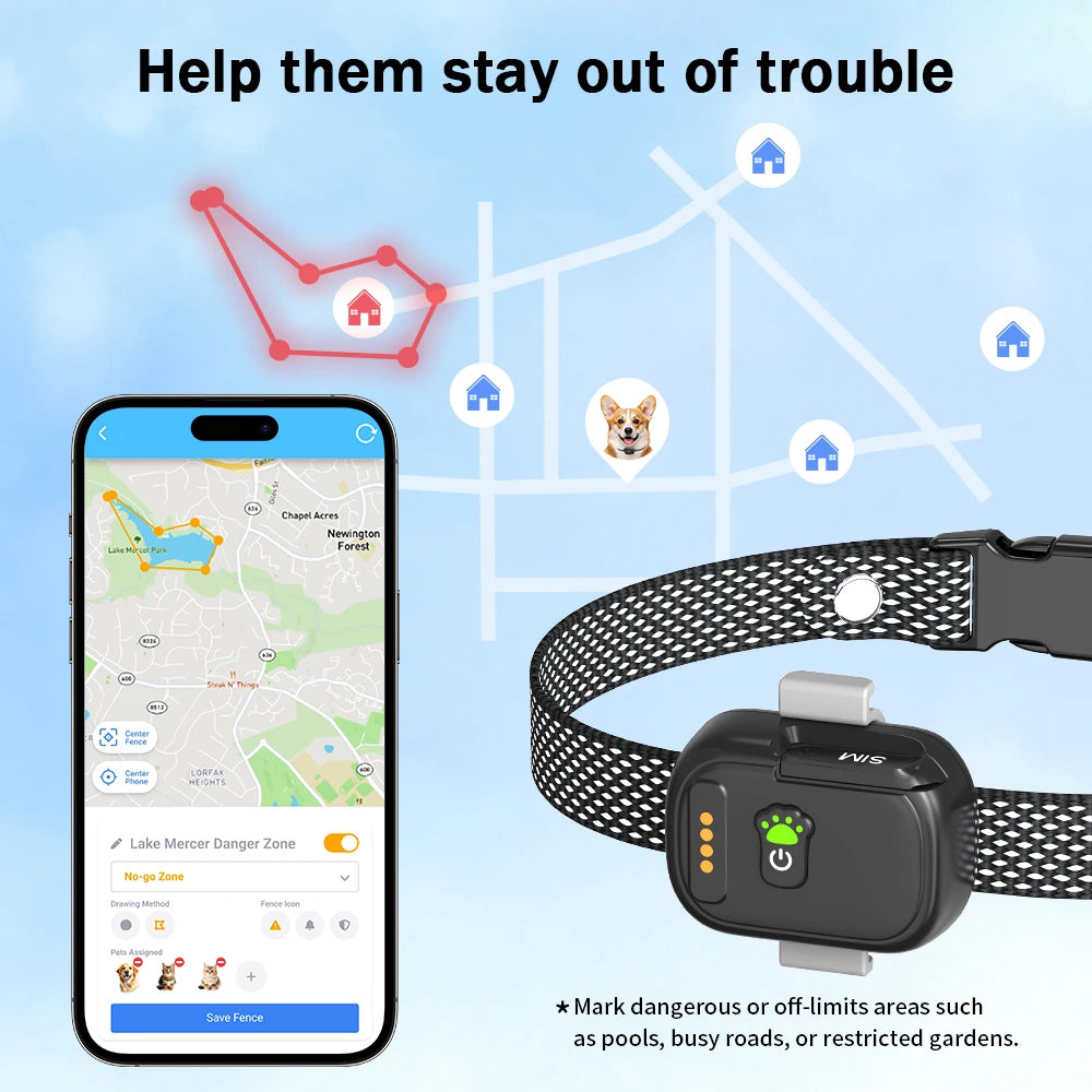 Detachable Pet 4G GPS Smart Tracker Real Time Tracking Activity Monitoring IPX7 Waterproof Collar for Dog Cat Collar Harness