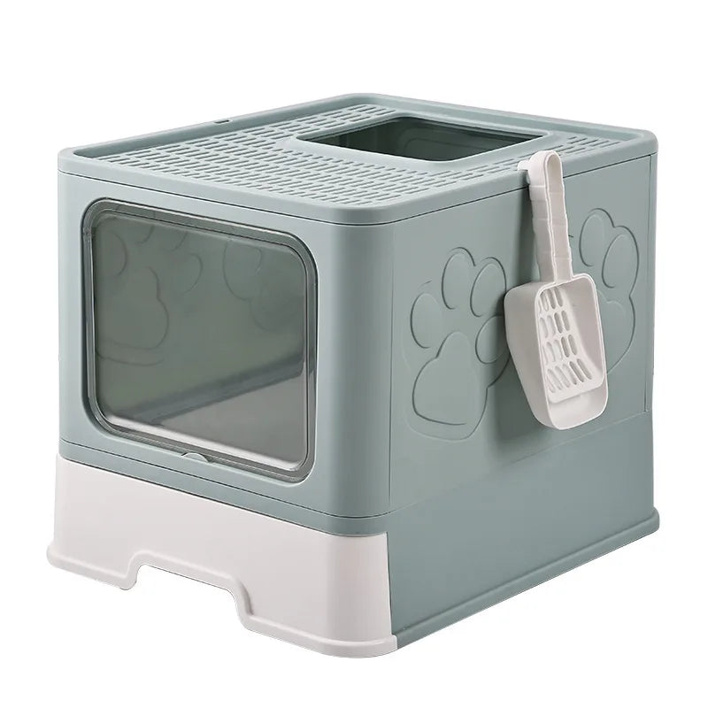 Sand and splash proof fully enclosed plastic drawer style cat litter box with no odor
