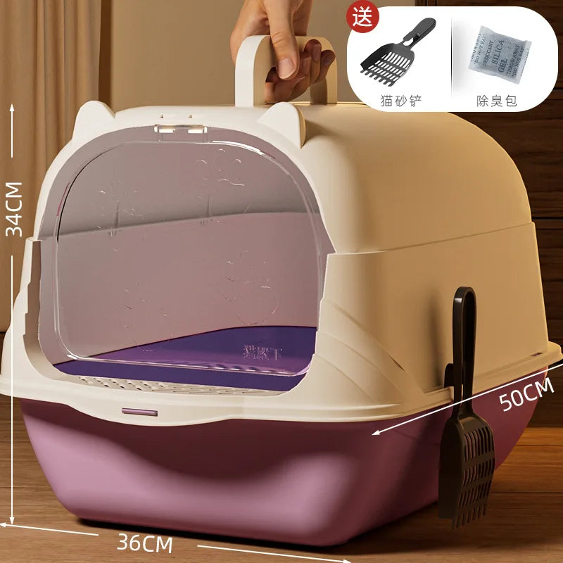 ully enclosed cat litter box, oversized PP anti odor and splash proof