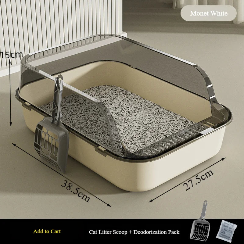 Extra-large semi-enclosed cat litter box, high sides to prevent splashing, thickened for odor prevention, suitable for large cats