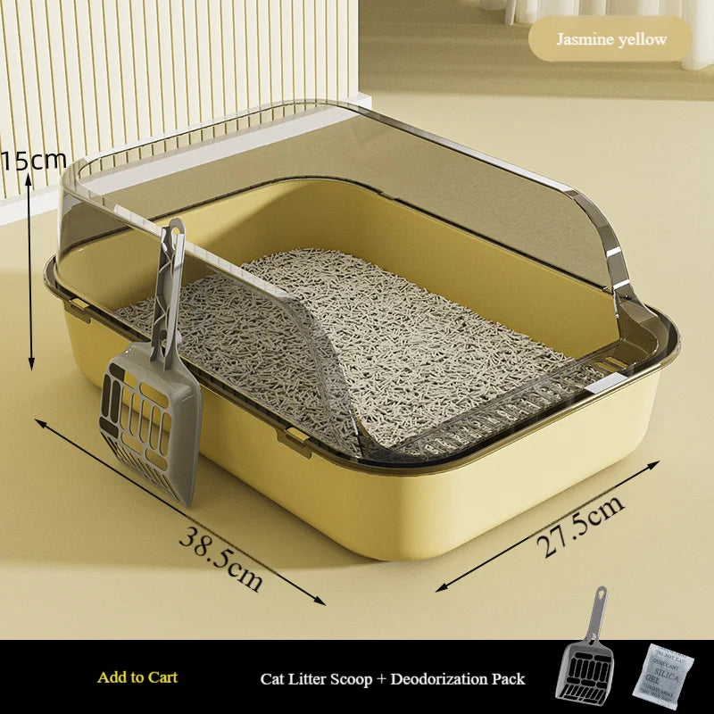 Extra-large semi-enclosed cat litter box, high sides to prevent splashing, thickened for odor prevention, suitable for large cats