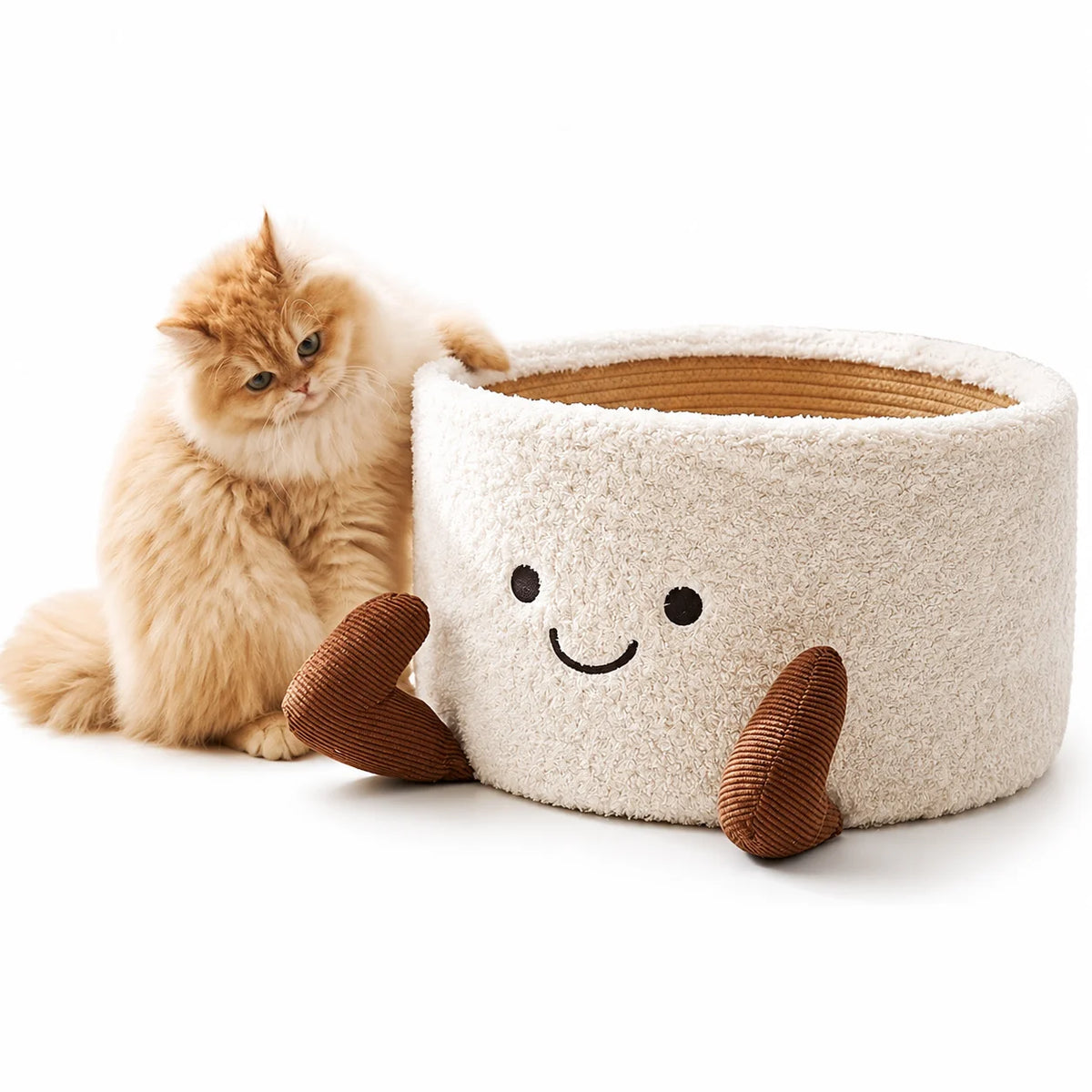 Cute tea cup, pet bed, cat and dog with woven cotton rope, plush, comfortable, soft, donut shaped little dog
