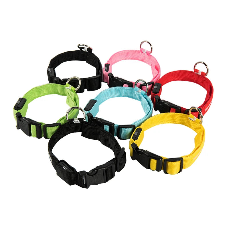 Adjustable LED dog collar flash strap with rechargeable reflective pet neck strap, suitable for safe walking at night
