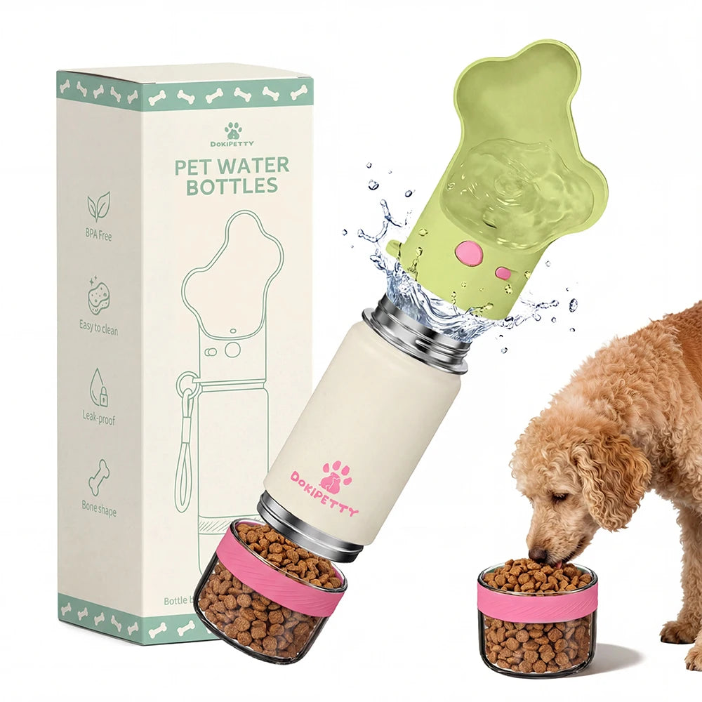 2-in-1 stainless steel dog food box and eco-friendly water bottle, leak proof lock, lightweight