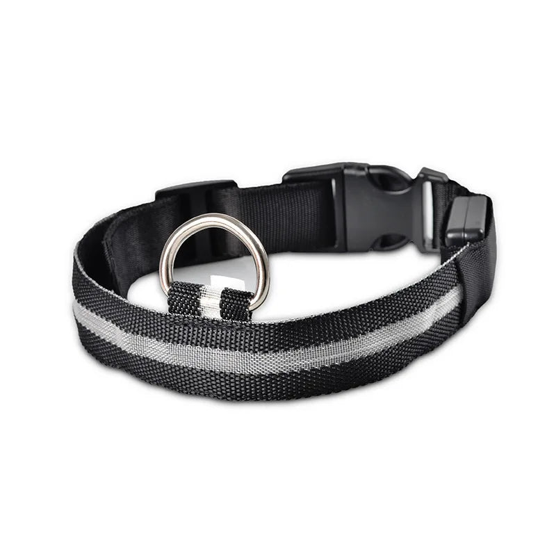 Adjustable LED dog collar flash strap with rechargeable reflective pet neck strap, suitable for safe walking at night