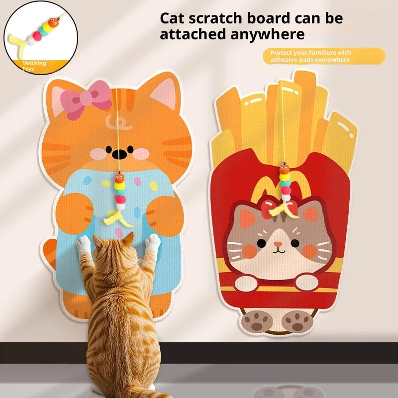 New cartoon cat scratch wall sticker, wear-resistant and dustproof self-adhesive back adhesive cat claw cloth scratch board
