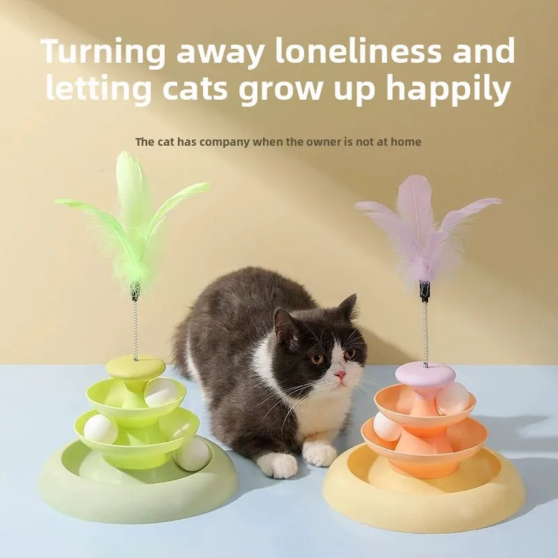 Cat toy with three-layer turntable trajectory ball stick for self entertainment, relieving boredom and preventing bites