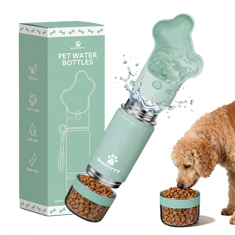 2-in-1 stainless steel dog food box and eco-friendly water bottle, leak proof lock, lightweight