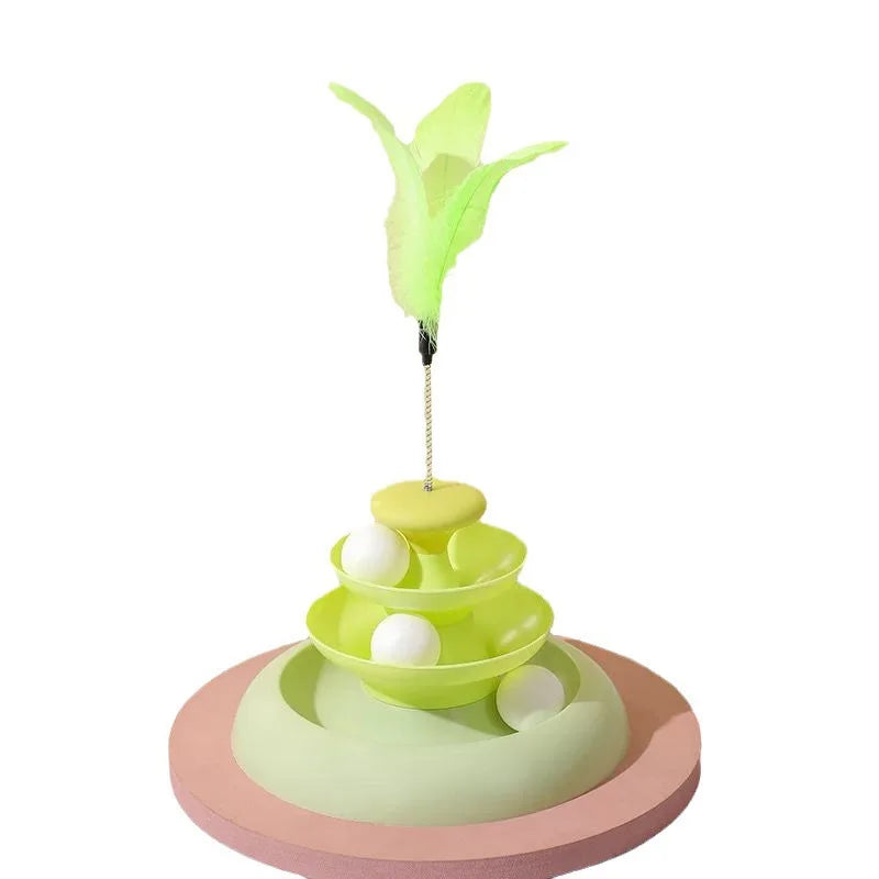 Cat toy with three-layer turntable trajectory ball stick for self entertainment, relieving boredom and preventing bites
