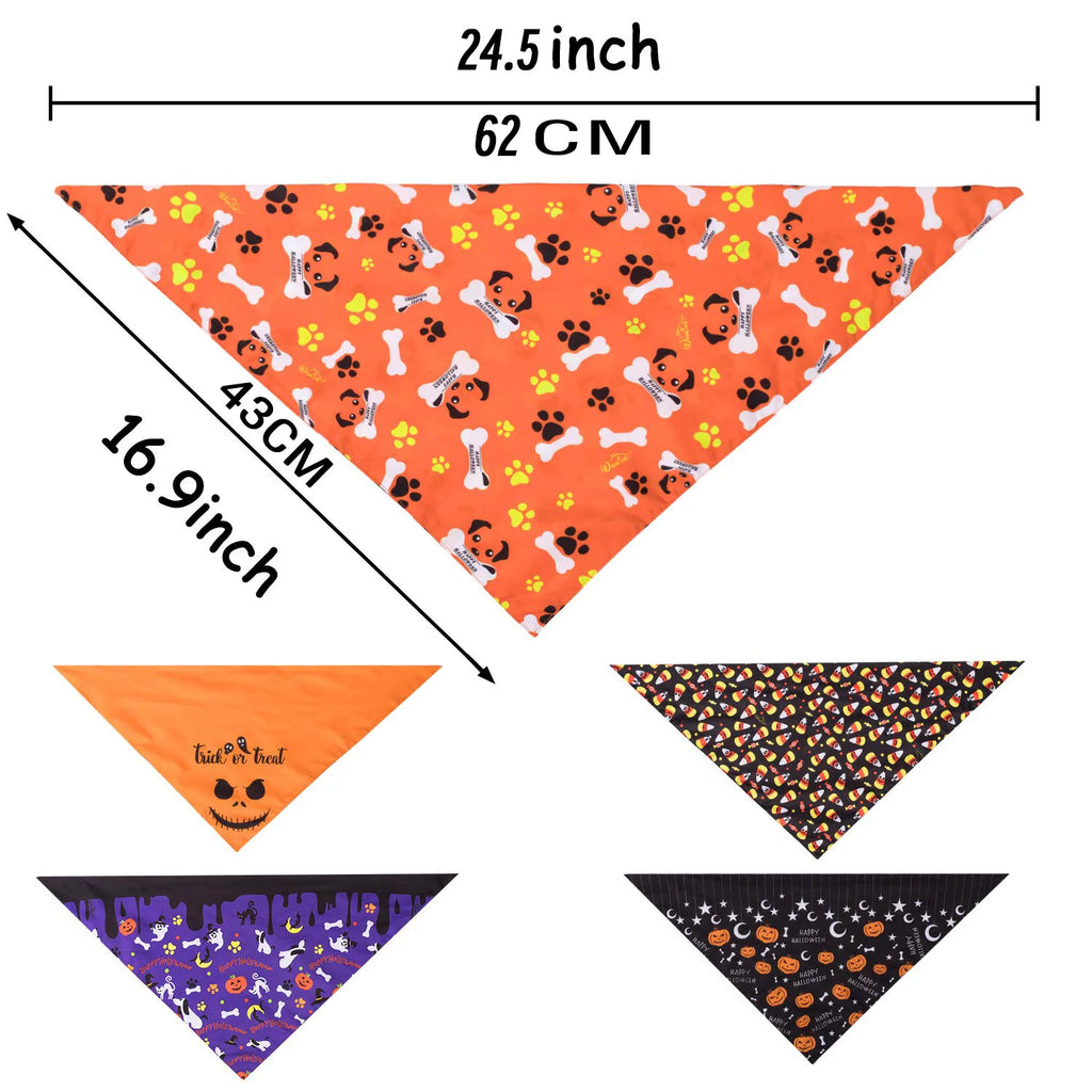 Pet dog scarf, Halloween pumpkin pattern, luxurious double-sided pet cat and dog scarf