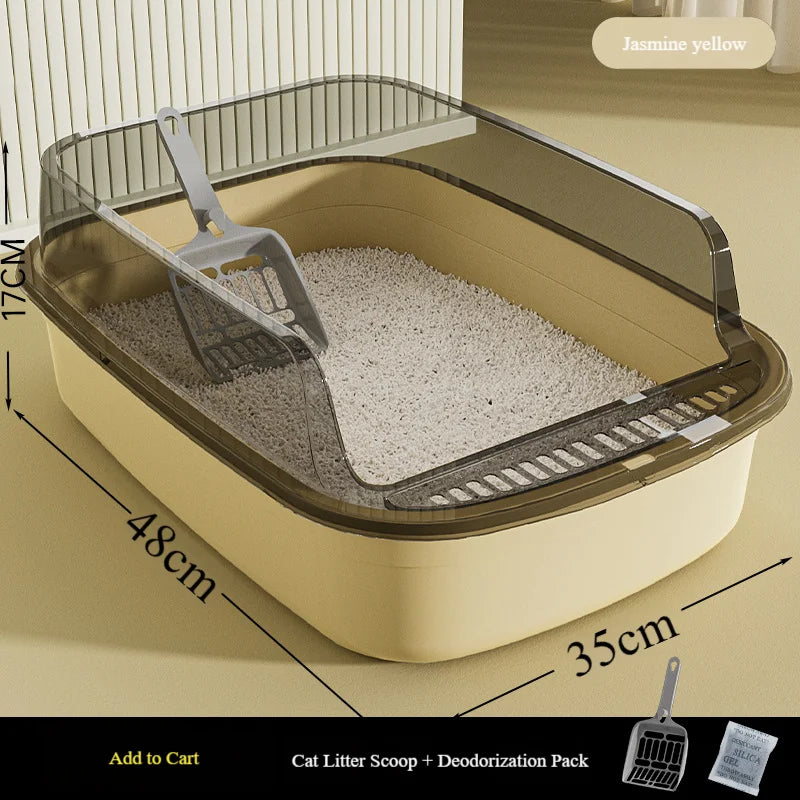 Extra-large semi-enclosed cat litter box, high sides to prevent splashing, thickened for odor prevention, suitable for large cats