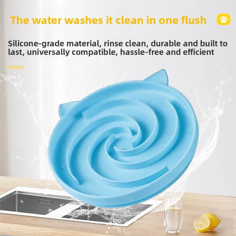 Cat and dog silicone spiral pet anti slip slow food bowl, anti suffocation and slow food design