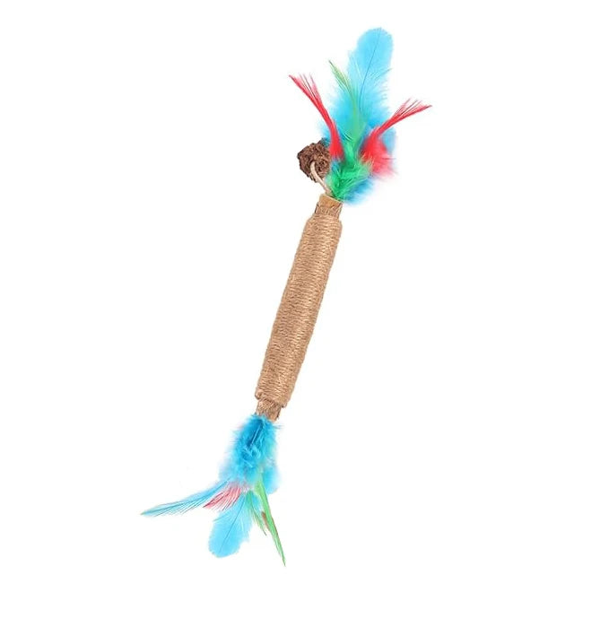 Natural Silver Vine Cat Chewing Stick with Feather Hemp Rope Interactive Toy, Including Lafite Grass Fruit