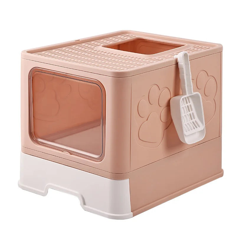 Sand and splash proof fully enclosed plastic drawer style cat litter box with no odor
