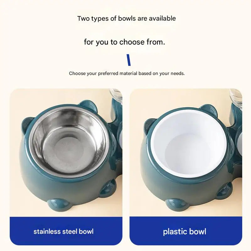 Environmentally friendly, durable, portable 2-in-1 automatic pet feeder bowl set, stainless steel cat food bowl, 500ml water bottle