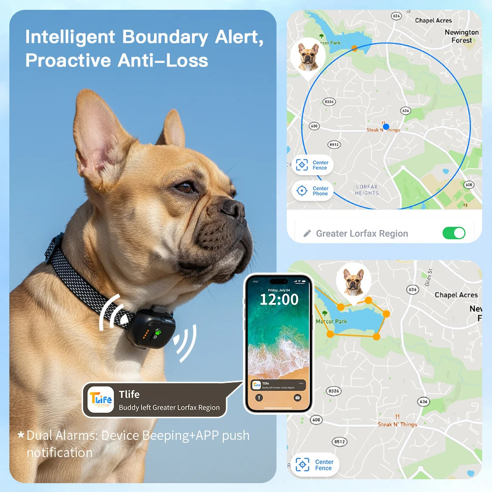 Detachable Pet 4G GPS Smart Tracker Real Time Tracking Activity Monitoring IPX7 Waterproof Collar for Dog Cat Collar Harness