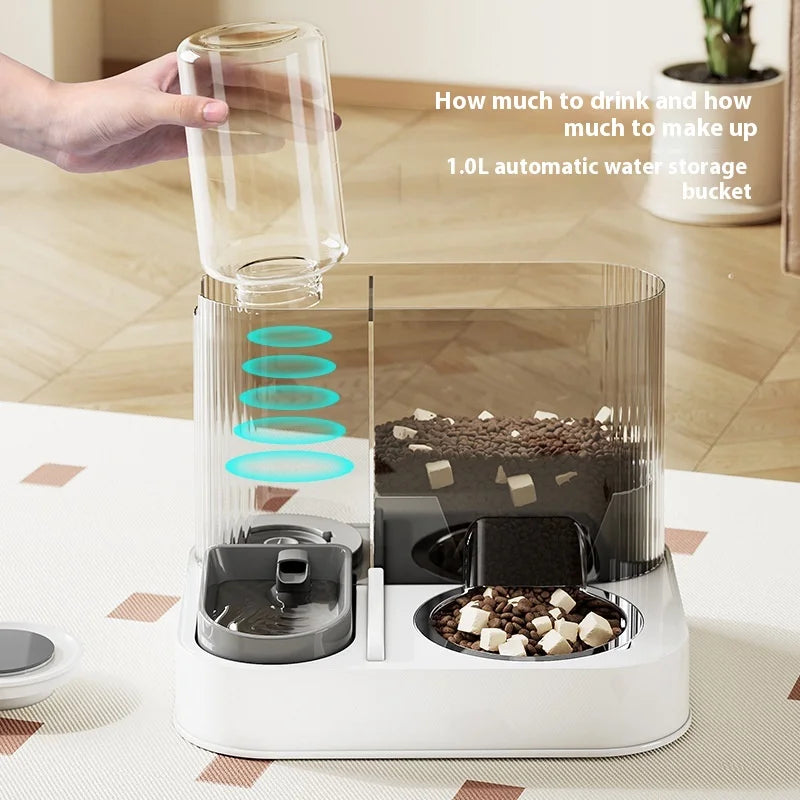 2-in-1 automatic pet feeding tray integrated plastic cat bowl water dispenser and food/water bowl for cats and dogs