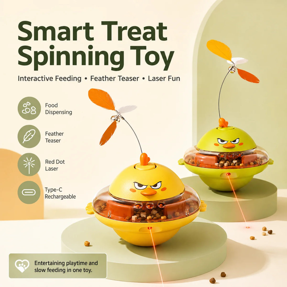 Interactive Automatic Rotating Laser Dog and Cat Treat Dispenser Toy