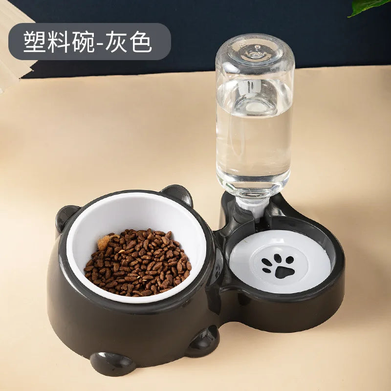 Portable 2-in-1 automatic pet feeding bowl set, stainless steel cat food bowl