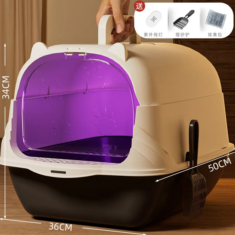 ully enclosed cat litter box, oversized PP anti odor and splash proof