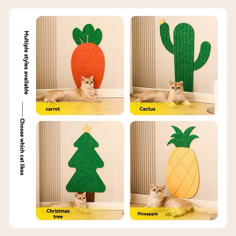 Self adhesive felt cat scratch board wall stickers with various cartoon shapes, durable cat furniture protection stickers