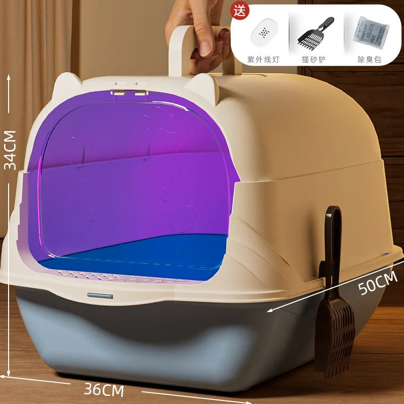 ully enclosed cat litter box, oversized PP anti odor and splash proof