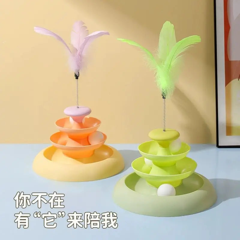 Cat toy with three-layer turntable trajectory ball stick for self entertainment, relieving boredom and preventing bites