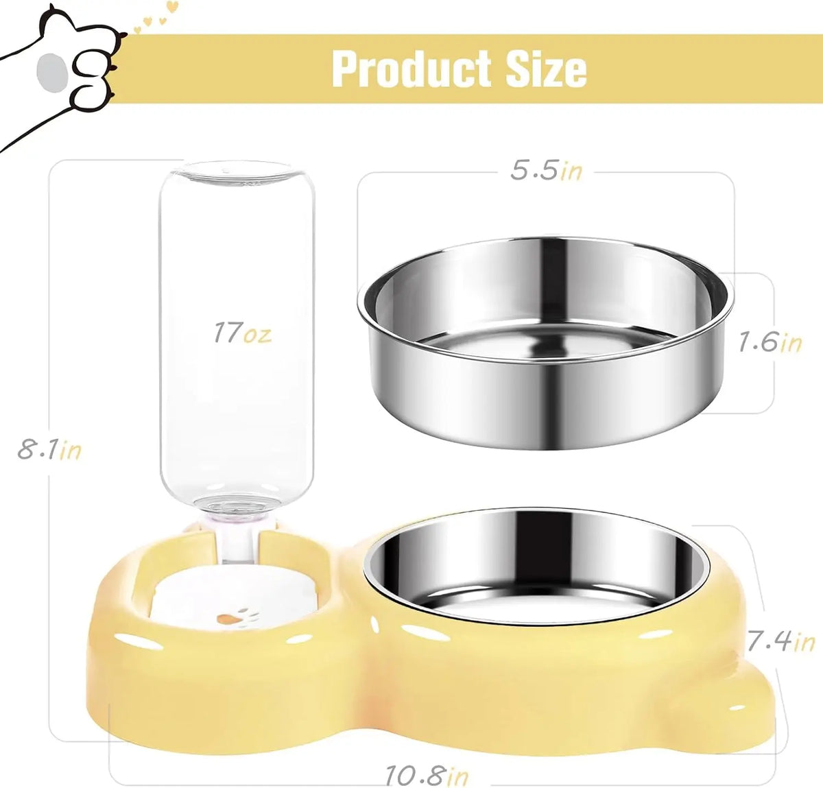 Two-in-One Cat & Dog Bowl 2L Plastic Steel Pet Food & Water Bowl, Suitable for Water/Food/Rice