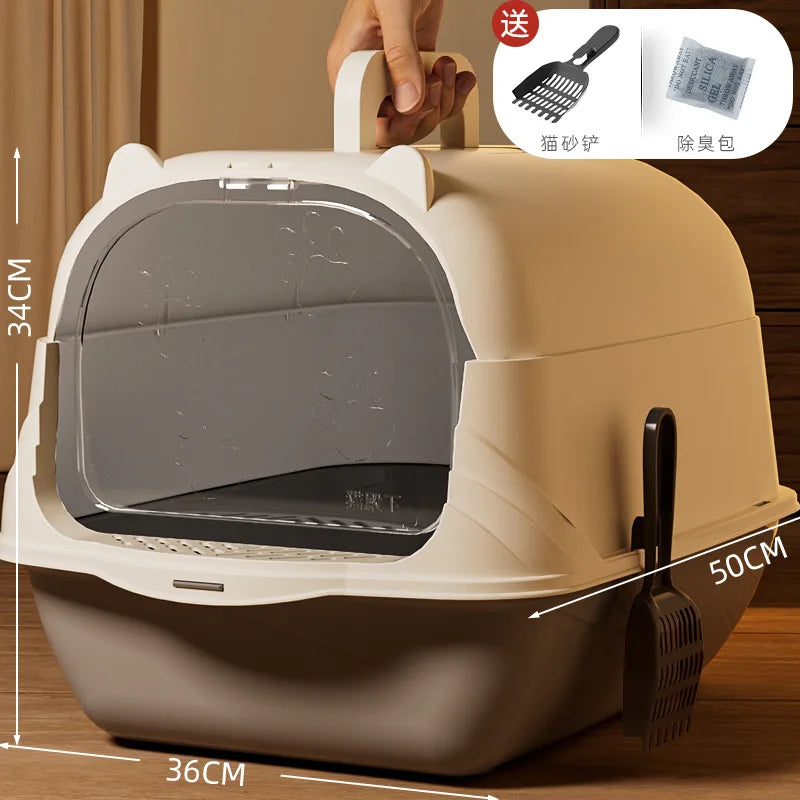 ully enclosed cat litter box, oversized PP anti odor and splash proof
