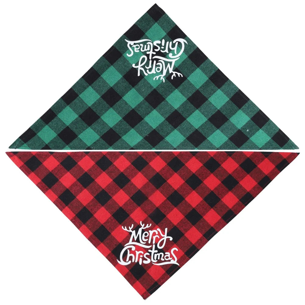 Merry Christmas Classic Checkered Pet Triangular Scarf