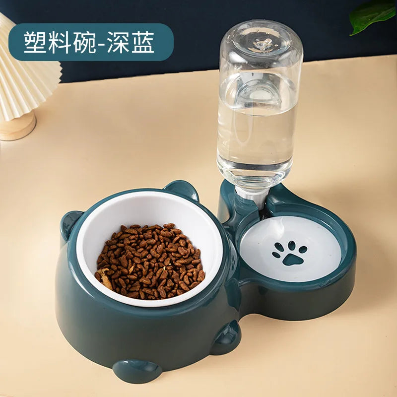 Environmentally friendly, durable, portable 2-in-1 automatic pet feeder bowl set, stainless steel cat food bowl, 500ml water bottle