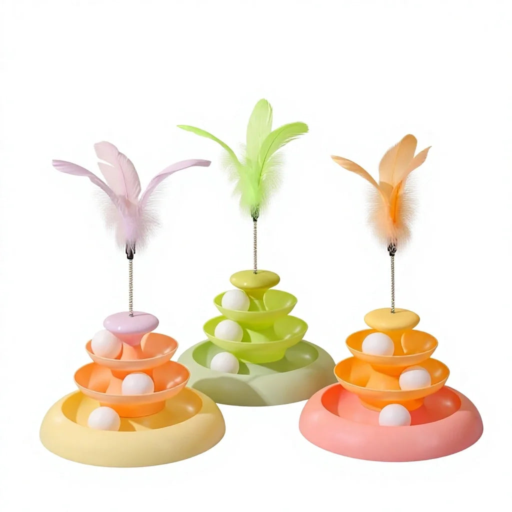 Cat toy with three-layer turntable trajectory ball stick for self entertainment, relieving boredom and preventing bites