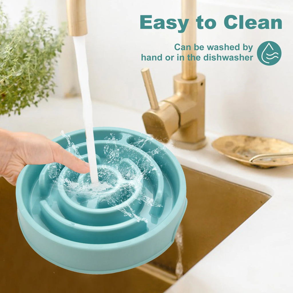 Plastic slow feeding dog bowl with neck cover