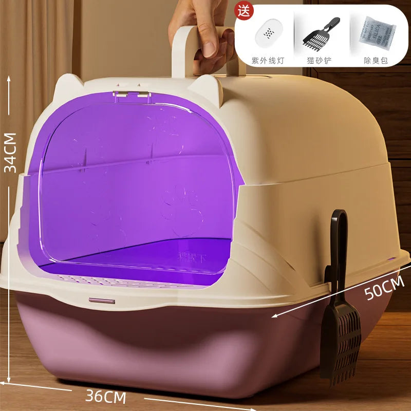 ully enclosed cat litter box, oversized PP anti odor and splash proof