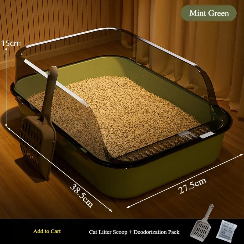 Extra-large semi-enclosed cat litter box, high sides to prevent splashing, thickened for odor prevention, suitable for large cats