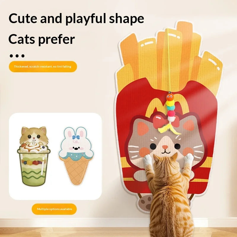 New cartoon cat scratch wall sticker, wear-resistant and dustproof self-adhesive back adhesive cat claw cloth scratch board