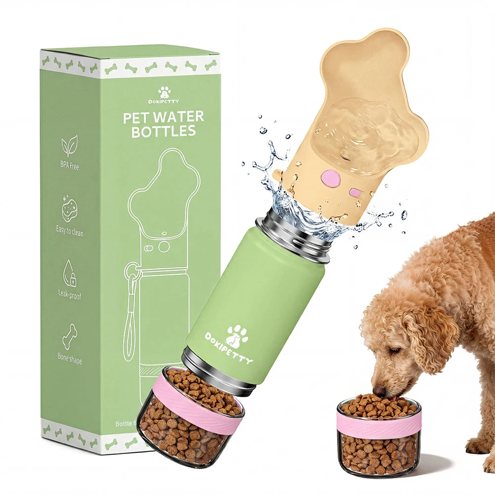 2-in-1 stainless steel dog food box and eco-friendly water bottle, leak proof lock, lightweight