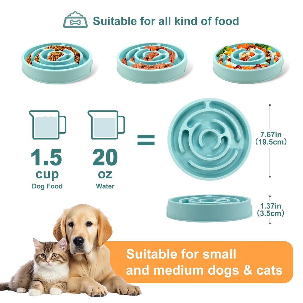 Plastic slow feeding dog bowl with neck cover