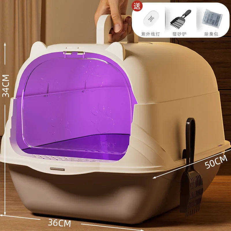 ully enclosed cat litter box, oversized PP anti odor and splash proof
