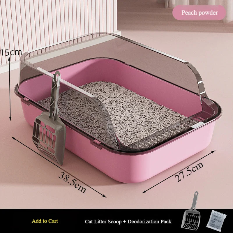 Extra-large semi-enclosed cat litter box, high sides to prevent splashing, thickened for odor prevention, suitable for large cats