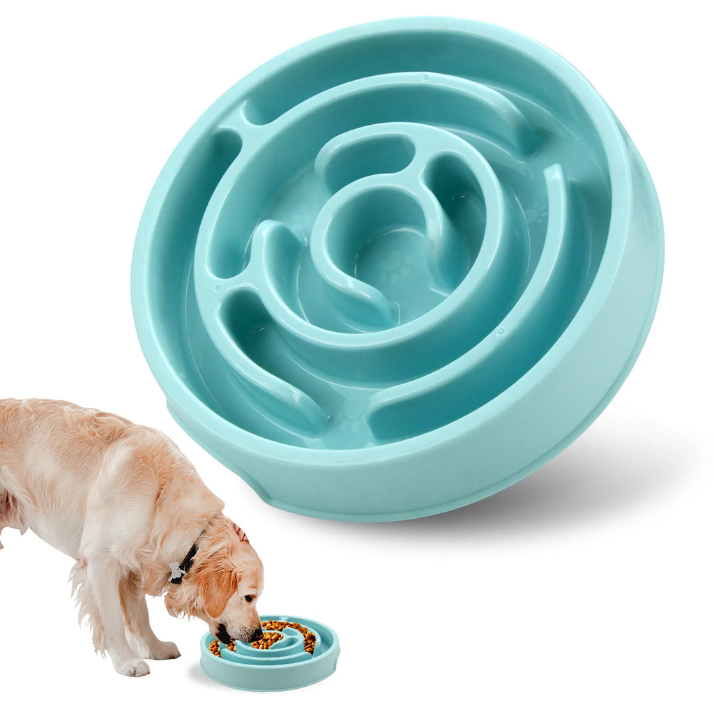 Plastic slow feeding dog bowl with neck cover