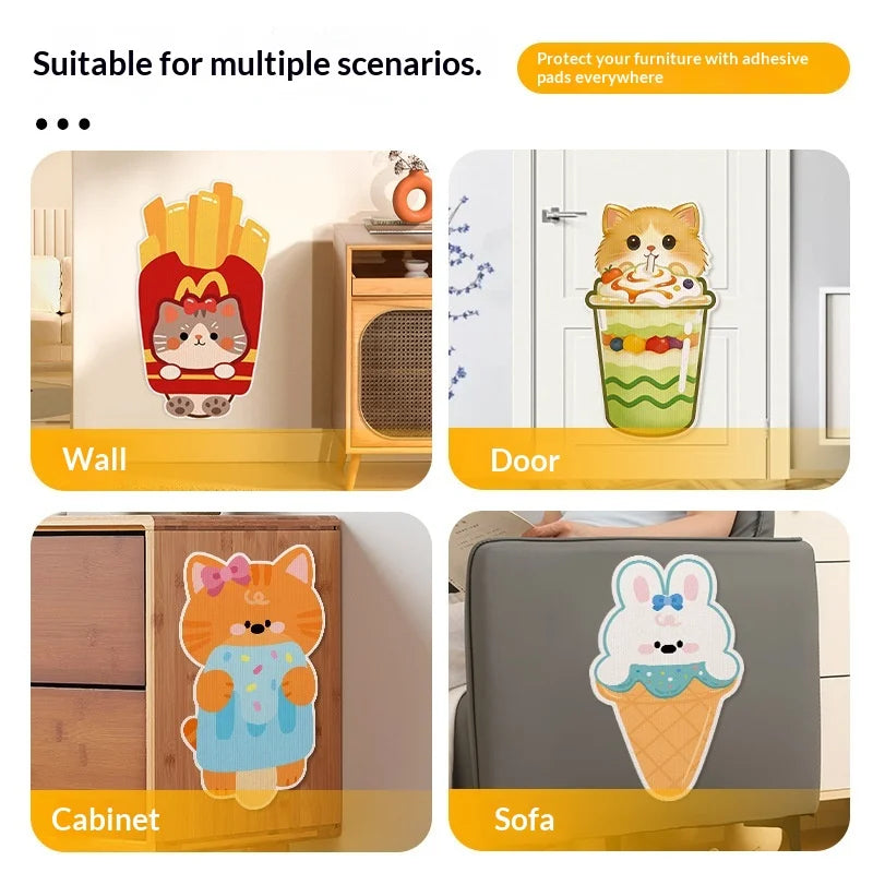 New cartoon cat scratch wall sticker, wear-resistant and dustproof self-adhesive back adhesive cat claw cloth scratch board