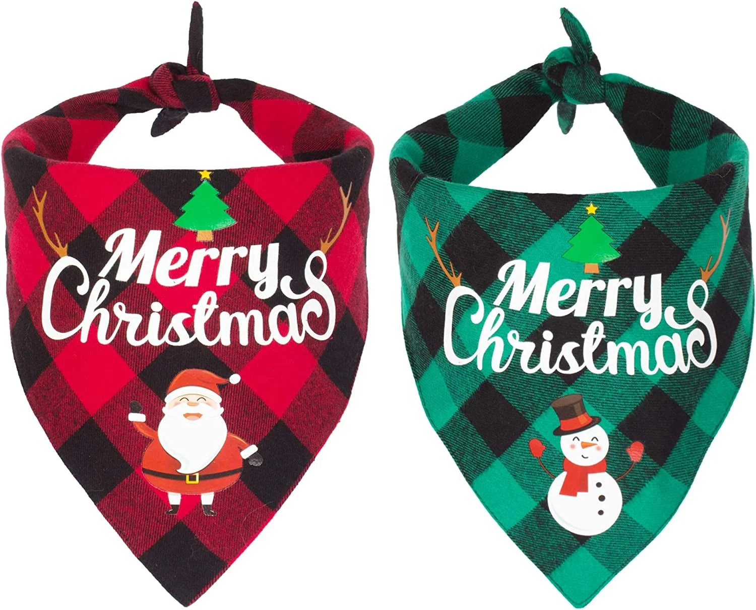 Merry Christmas Classic Checkered Pet Triangular Scarf