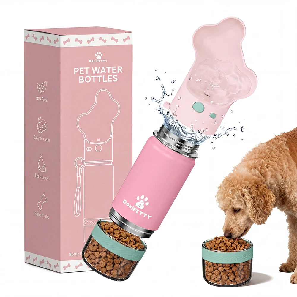 2-in-1 stainless steel dog food box and eco-friendly water bottle, leak proof lock, lightweight